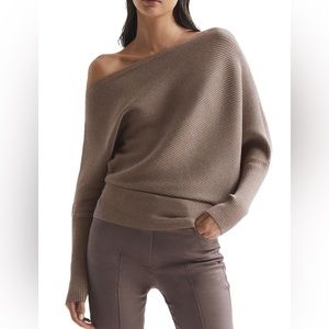 Reiss Lorna Rib One-Shoulder Dolman Sleeve Sweater